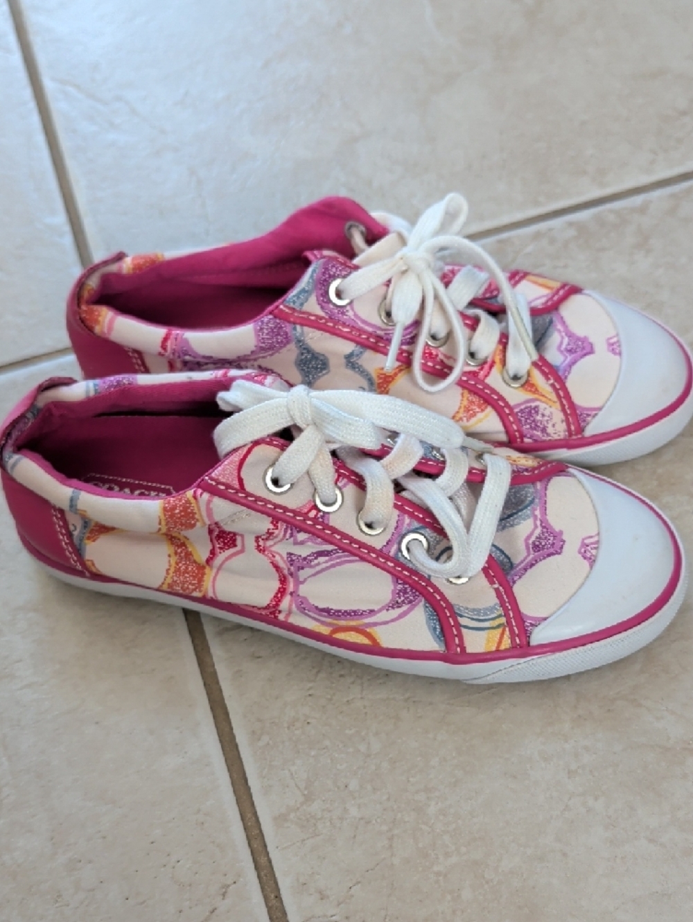 Coach Pink Multicolor Signature Lace-Up Sneakers Barrett Poppy Size 7 Women's - Picture 10 of 12